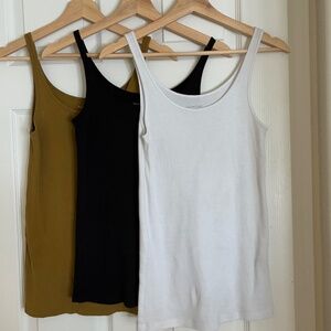 Eileen Fisher lot of 3 organic cotton tanks olive white black S